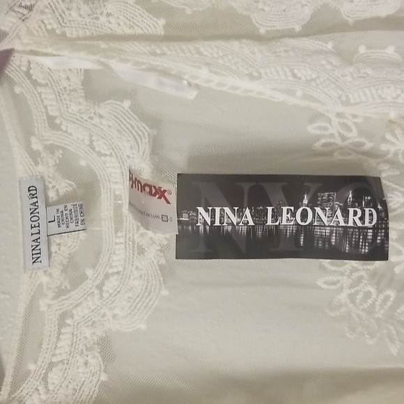Nina Leonard size large ladies boho lace design top sweater white floral mesh - Picture 2 of 6